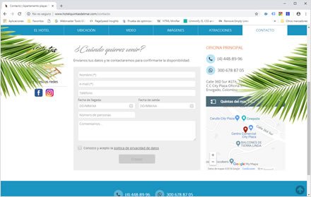 Contacto, Sitio web responsive Hotel Quintas del Mar