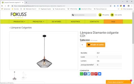Detalle producto, Web y tienda on-line Lámparas Fokuss
