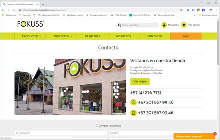 Contacto, Web y tienda on-line Lámparas Fokuss
