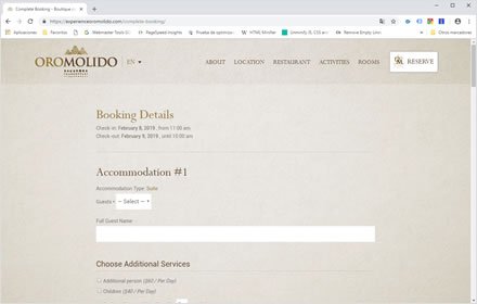 Booking, Web Hotel en Wordpress Experience Oro Molido