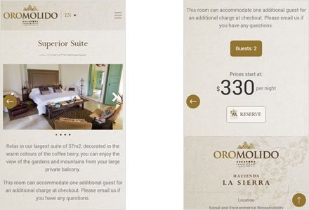 Adaptación Responsive, Web Hotel en Wordpress Experience Oro Molido