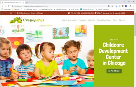 Home, Sitio web Wordpress Cretive Minds Childcare