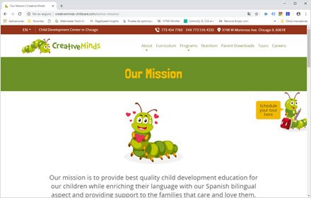 Pages, Sitio web Wordpress Cretive Minds Childcare