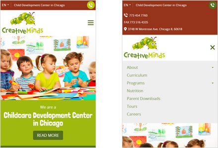 Adaptación Responsive, Sitio web Wordpress Cretive Minds Childcare