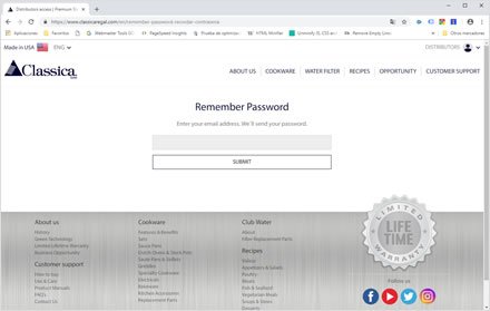 Distributors - Remember password, Web HTML5 administrable Classica Regal