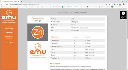 Detalle producto / Ficha técnica, Web HTML5 administrable Industrias EMU