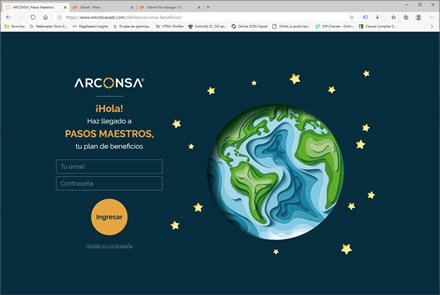 Login, WebApp de Beneficios Arconsa