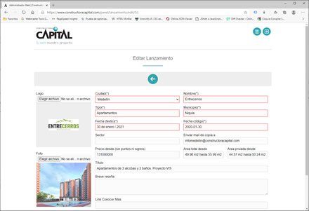 Módulo administrativo, Sitio web administrable Constructora Capital