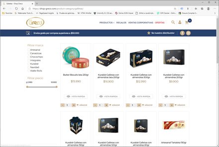 Listado de productos, Tienda online Greco