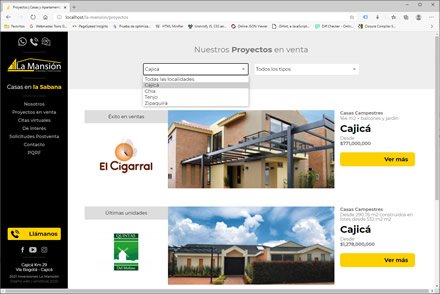 Filtro de proyectos, Sitio web administrable La Mansión Inversiones