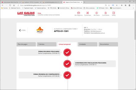 Progreso de trámites, Portal de Clientes Las Galias