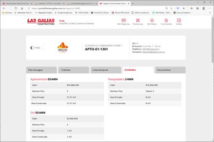 Detalles de Unidades, Portal de Clientes Las Galias