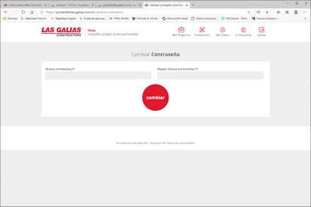 Cambio de contraseña, Portal de Clientes Las Galias