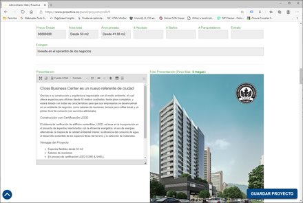 Módulo administrativo, Sitio web administrable Inmobiliaria Proactiva
