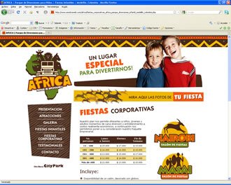 Fiestas Corporativas, Web Parque Africa