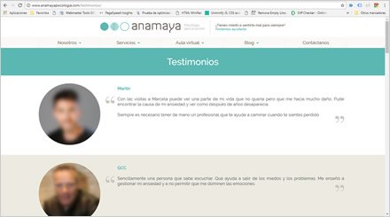 Testimonios, Wordpress Responsive Anamaya Psicología