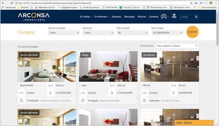 Resultados de búsqueda, Interfaces responsive ARCONSA Inmobiliaria