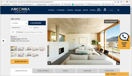 Detalle de inmueble, Interfaces responsive ARCONSA Inmobiliaria
