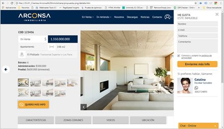 Detalle de inmueble, Interfaces responsive ARCONSA Inmobiliaria