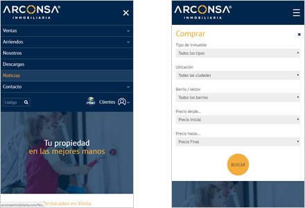 Adaptación Responsive, Interfaces responsive ARCONSA Inmobiliaria
