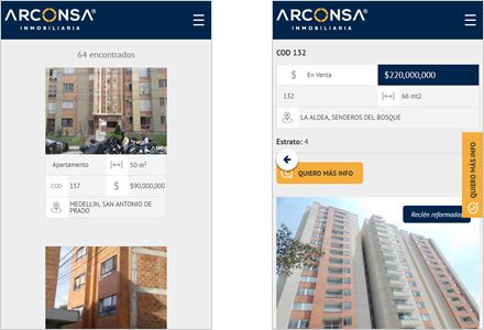 Adaptación Responsive, Interfaces responsive ARCONSA Inmobiliaria