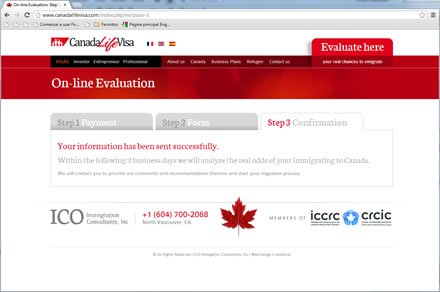 Evaluación (paso 3), Sitio web Canada Life Visa