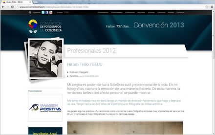 Profesionales (detalle), Sitio web Joomla Convención de Fotógrafos de Colombia