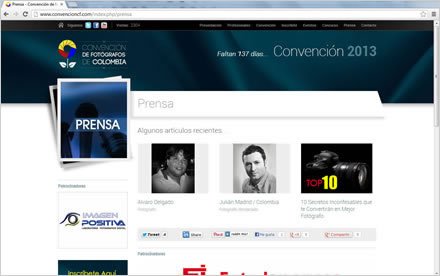 Prensa, Sitio web Joomla Convención de Fotógrafos de Colombia