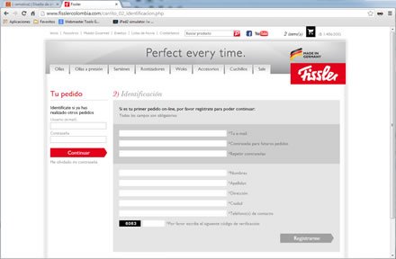 Check-out, e-store Responsive Fissler Colombia