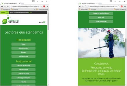 Adaptación Responsive, Sitio web responsive Fumigaciones El Poblado