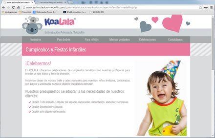 Fiestas infantiles, Web Responsive Koalala