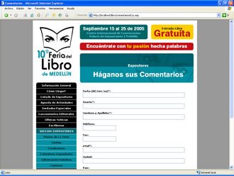 Formulario de contacto, Web Feria del Libro Medellín