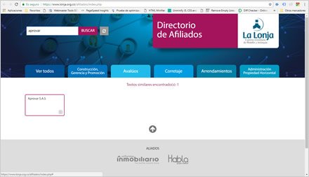 Resultado de búsqueda, Directorio Web Afiliados Lonja de Medellín