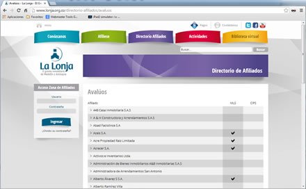 Listado afiliados, Web Joomla Responsive La Lonja
