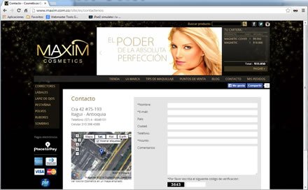 Contacto, Tienda e-commerce Maxim Cosmetics