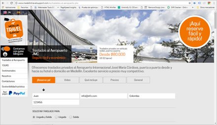 Transportes al aeropuerto, Web HTML5 responsive Medellín Travel Support