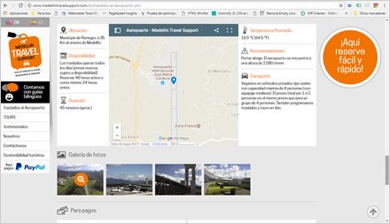 Transportes al aeropuerto, Web HTML5 responsive Medellín Travel Support