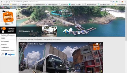 Testimoniales, Web HTML5 responsive Medellín Travel Support