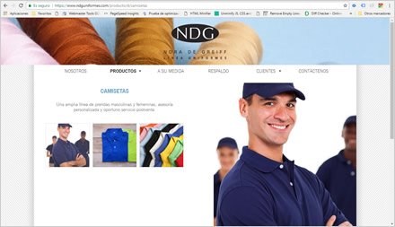 Productos, Sitio web responsive NDG Uniformes
