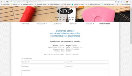 Contactos, Sitio web responsive NDG Uniformes