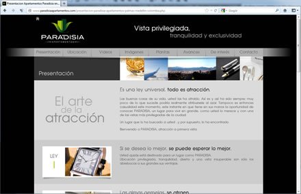 Presentación, Sitio web Paradisia