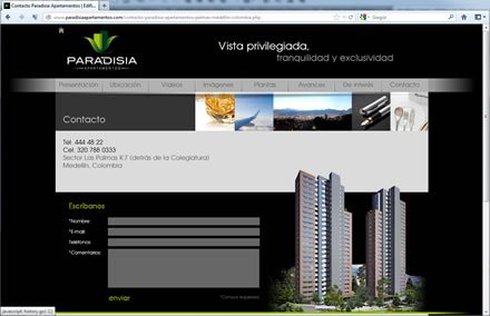 Contacto, Sitio web Paradisia