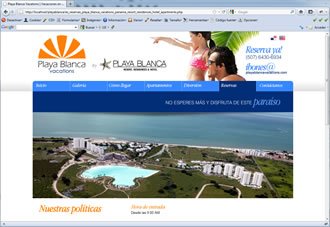 Reservas, Web Playa Blanca