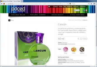 Detalle de producto, Sitio web Poced Fragrances