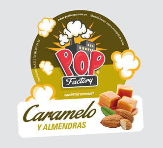 Sticker sabor Caramelo y Almendras, Diseño empaques Pop Factory