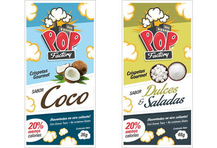 Bolsas sabor Coco y Dulces-Saladas, Diseño empaques Pop Factory