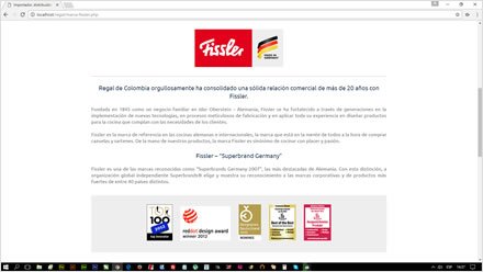 Fissler, Web HTML5 administrable Regal de Colombia
