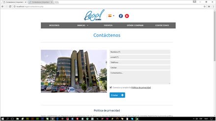 Contacto, Web HTML5 administrable Regal de Colombia