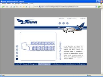 Presentación aviones, Web Aerolínea Sarpa