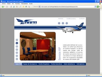 Presentación Salas VIP, Web Aerolínea Sarpa